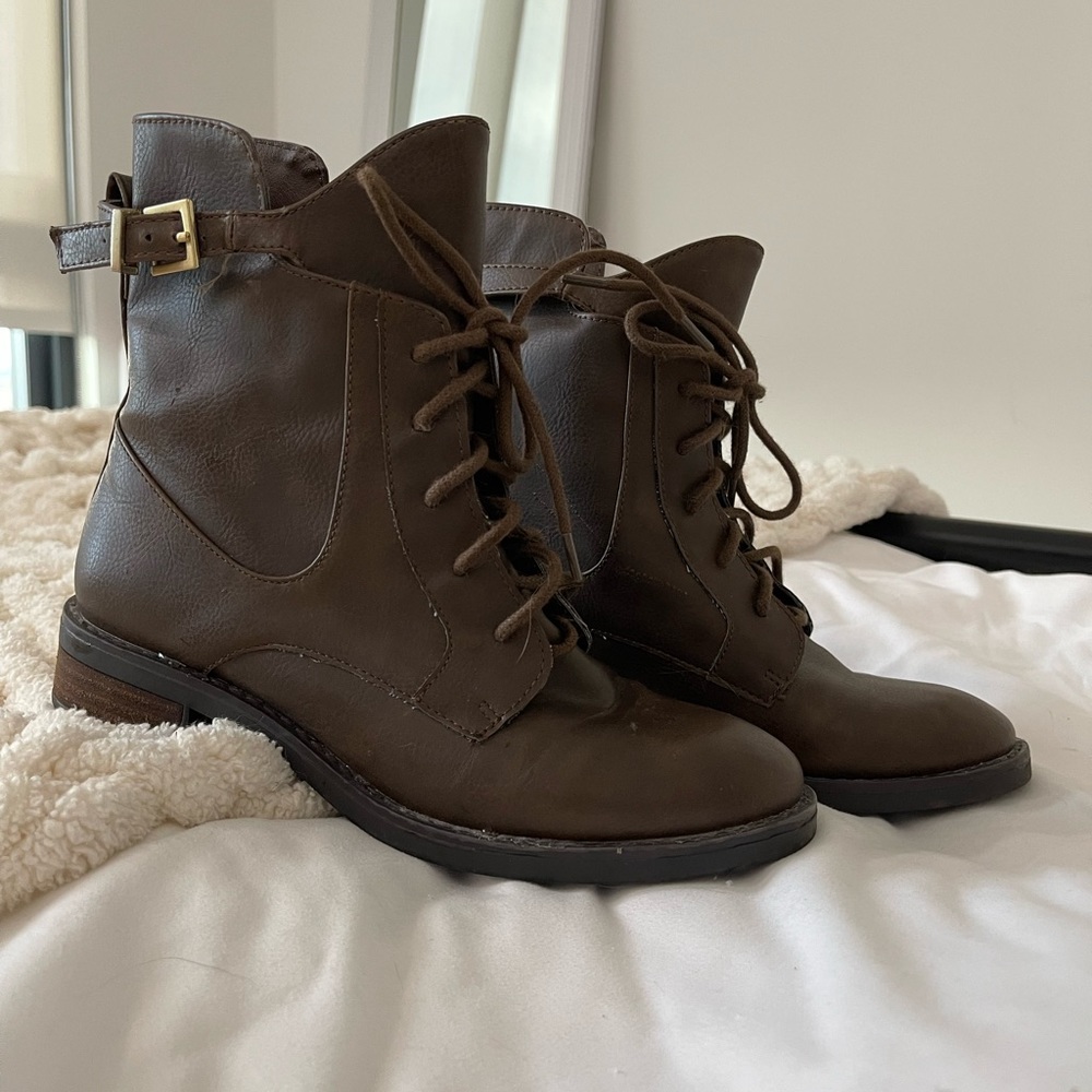 Brown High Top Buckle Booties